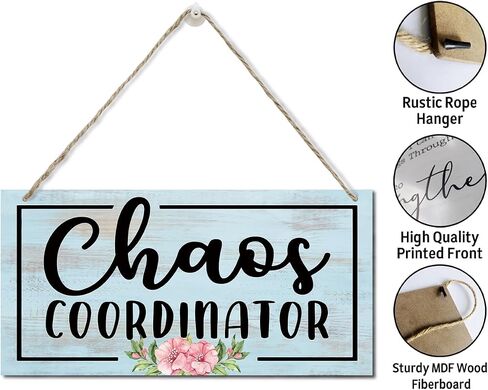 Funny Chaos Coordinator Wood Sign, Wood Signs, Hanging Printed Wall Plaque Wood Signs, Home Office Decor, Hanging Rustic Family Signs for Home Decor Gift, Rustic Farmhouse Wall Decor 12x6 inch C in Saudi Arabia
