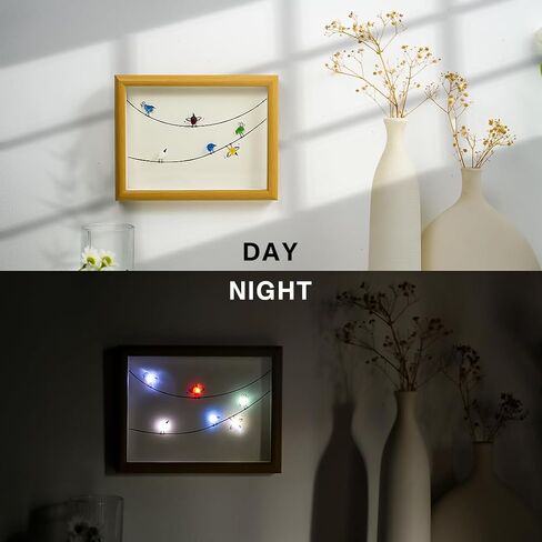 Litepedia Sea Glass Art ديكور الحائط مع إطار خشبي - 6 طيور زجاجية بحرية ملونة على الحجر، إطار صور فني للطيور الزجاجية البحرية للمكتب أو الجدار، مثالي لدراسة غرفة المعيشة وغرفة النوم in Saudi Arabia