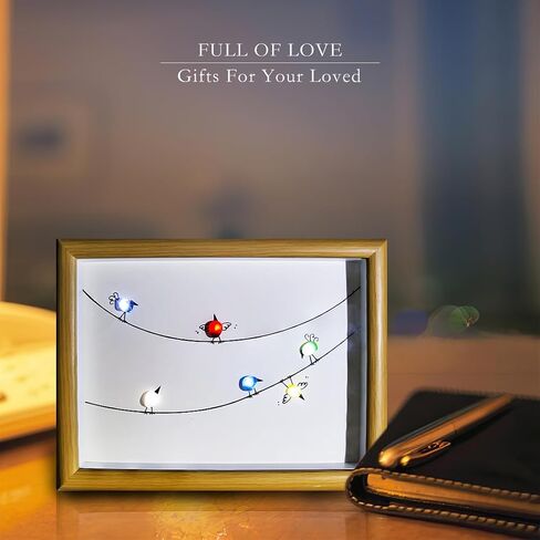 Litepedia Sea Glass Art ديكور الحائط مع إطار خشبي - 6 طيور زجاجية بحرية ملونة على الحجر، إطار صور فني للطيور الزجاجية البحرية للمكتب أو الجدار، مثالي لدراسة غرفة المعيشة وغرفة النوم in Saudi Arabia