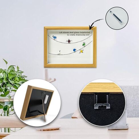 Litepedia Sea Glass Art ديكور الحائط مع إطار خشبي - 6 طيور زجاجية بحرية ملونة على الحجر، إطار صور فني للطيور الزجاجية البحرية للمكتب أو الجدار، مثالي لدراسة غرفة المعيشة وغرفة النوم in Saudi Arabia