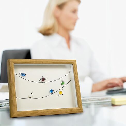 Litepedia Sea Glass Art ديكور الحائط مع إطار خشبي - 6 طيور زجاجية بحرية ملونة على الحجر، إطار صور فني للطيور الزجاجية البحرية للمكتب أو الجدار، مثالي لدراسة غرفة المعيشة وغرفة النوم in Saudi Arabia