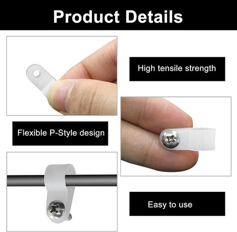 Waziaqoc 100 Pack 1/4 Inch Rope Light Clips, Nylon R-Style Mounting Clips, Cable Clip Wire Clamp with Mounting Screws for Wire Management, Outside String Lights in Kuwait