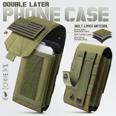 Molle Phone Pouch Tactical Phone Holster Universal Dual Cell Phone Holder Utility EDC Pouch with US Flag Patch in Kuwait