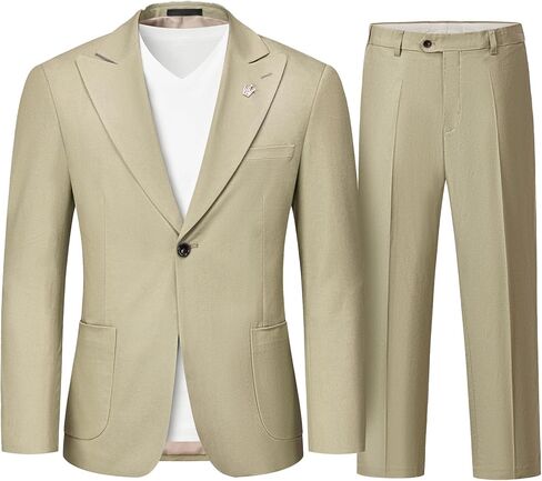 MrSure 2-Piece Mens Linen Suit, Slim Fit Blazer Pants Suit Set for Casual Beach Wedding Summer Groomsmen Linen in Kuwait
