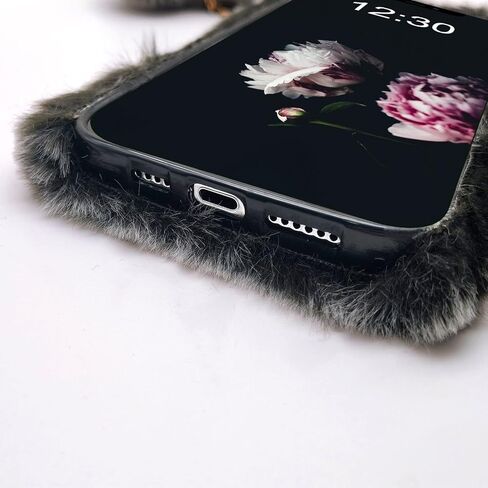 Losin Compatible with iPhone 15 Pro Max Plush Furry Case with Bling Diamond Camera Protection Women Girls Cute Case with 3D Heart Pendant Soft TPU Shockproof Protective Cover, Rose Pink in Kuwait