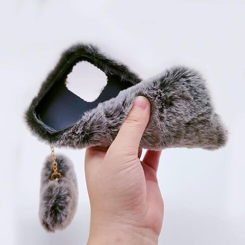 Losin Compatible with iPhone 15 Pro Max Plush Furry Case with Bling Diamond Camera Protection Women Girls Cute Case with 3D Heart Pendant Soft TPU Shockproof Protective Cover, Rose Pink in Kuwait