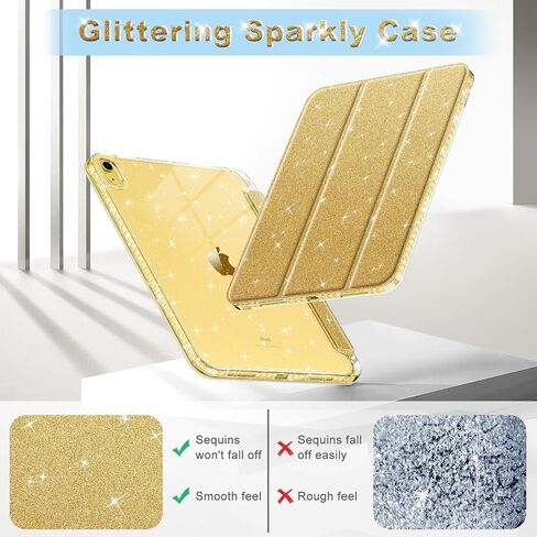 Fintie Slim Case for iPad 10th Generation 10.9 بوصة الكمبيوتر اللوحي (طراز 2022) - [حامل قلم رصاص مدمج] يتلألأ غطاء مقاوم للصدمات مع قذيفة خلفية لامعة ، وأيقونة/نوم ، فضية in Kuwait