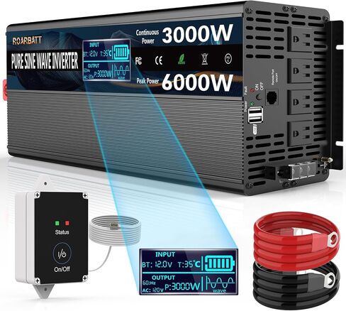 3000W Pure Sine Wave Power 12V Inverter DC to AC 110V 120V Peak Power 6000W with Remote Control 4 AC Outlets,Dual USB Port,LED Display AC Terminal Blocks for Power Inverter Truck RV Car Solar System in Saudi Arabia