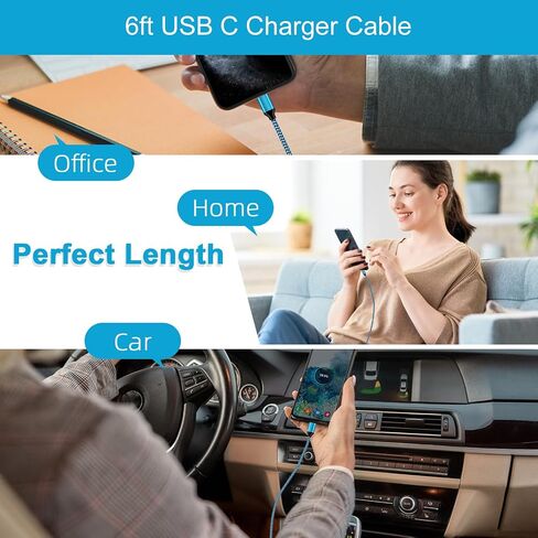 [6ft ، 2 Pack] Android Fast Charging Cable C Cort Cord Cord USB A TO TYPE C COMPLING COLLOR LING WIRES لـ SAMSUNG GALAXY S24 FE ULTRA/S22/S23/S21/S20/S25+/S25 ULTRA/S25 ، Google Pixel 9/8A /7 ، iPhone 16 15 in Kuwait