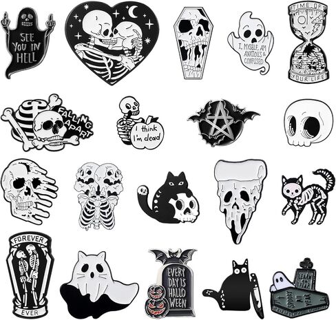 Sasylvia 20 Pcs Halloween Pins Skull Spooky Skeleton Pins Horror Dark Goth Ghost Brooch Pins Cute Mini Lapel Pins for Women Men Bag Jacket Backpack Hat Pant Clothes Accessories (Black Cat) in Saudi Arabia