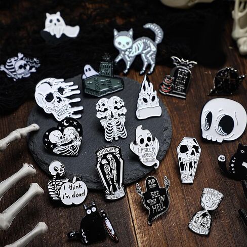 Sasylvia 20 Pcs Halloween Pins Skull Spooky Skeleton Pins Horror Dark Goth Ghost Brooch Pins Cute Mini Lapel Pins for Women Men Bag Jacket Backpack Hat Pant Clothes Accessories (Black Cat) in Saudi Arabia