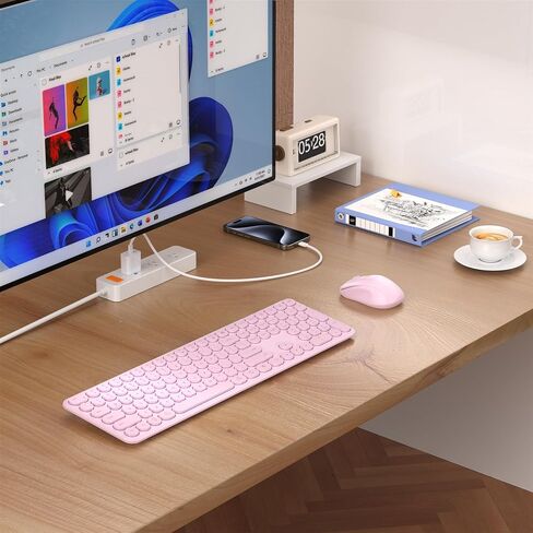 Wireless Keyboard and Mouse Set – MPTOG Full-Sized 110Pcs Slim Round Key Design, Quiet Typing, Adjustable DPI Ergonomic Mouse, Wireless Combo for PC, Mac, Laptop, Tablets(Crystal Blue) in Kuwait