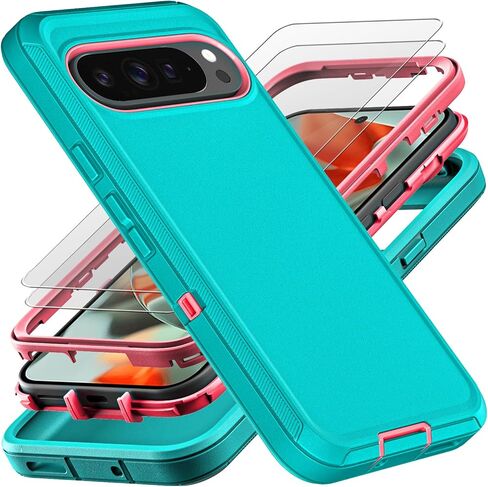 لحالة Google Pixel 9 Pro XL ، الصف الثالث العسكري في 1 حالة إثبات الصدمات/الإسقاط الثقيلة مع واقي شاشة زجاجي مقسّر (أسود/أسود) in Kuwait