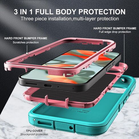 لحالة Google Pixel 9 Pro XL ، الصف الثالث العسكري في 1 حالة إثبات الصدمات/الإسقاط الثقيلة مع واقي شاشة زجاجي مقسّر (أسود/أسود) in Kuwait