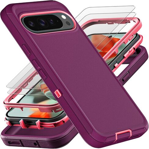 لحالة Google Pixel 9 Pro XL ، الصف الثالث العسكري في 1 حالة إثبات الصدمات/الإسقاط الثقيلة مع واقي شاشة زجاجي مقسّر (أسود/أسود) in Kuwait