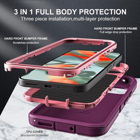 لحالة Google Pixel 9 Pro XL ، الصف الثالث العسكري في 1 حالة إثبات الصدمات/الإسقاط الثقيلة مع واقي شاشة زجاجي مقسّر (أسود/أسود) in Kuwait