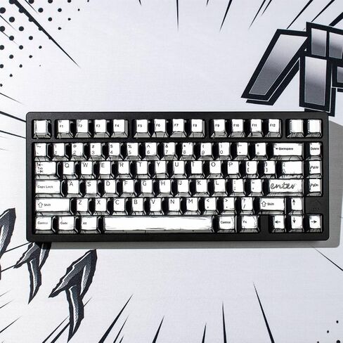 Retro PBT Keycaps - Japanese Manga Theme Keycaps Set, 141 Keys Cherry Profile Dye-Sub Custom Keycap, Mixed Light Minimalist Style Key Caps for 60%, 65%, 75%, 100% Cherry MX Mechanical Keyboard in Kuwait
