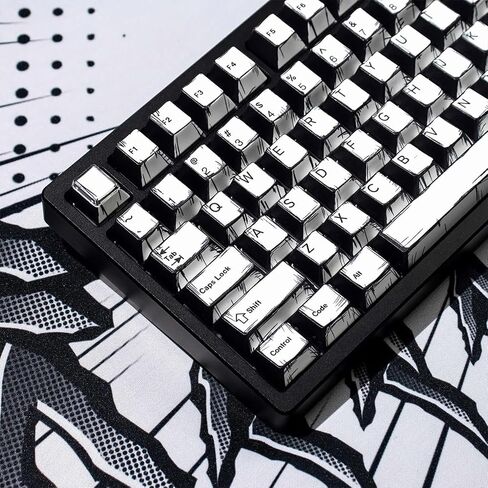 Retro PBT Keycaps - Japanese Manga Theme Keycaps Set, 141 Keys Cherry Profile Dye-Sub Custom Keycap, Mixed Light Minimalist Style Key Caps for 60%, 65%, 75%, 100% Cherry MX Mechanical Keyboard in Kuwait