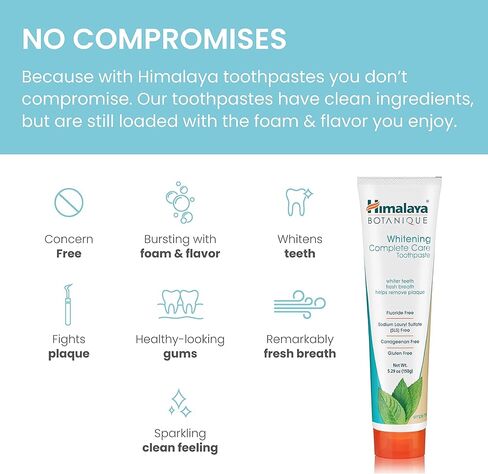 Himalaya Botanique Complete Care Whitening Toothpaste Variety Pack, Simply Mint and Simply Peppermint Flavors, Fluoride Free, for a Clean Mouth, Whiter Teeth and Fresh Breath, 5.29 oz, 2 Pack in Kuwait