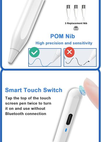 Stylus Pens for Touch Screens Magnetic POM Tip Tablet Pen Rechargeable Digital Pen Compatible with iPhone/iPad/iPad Pro/Lenovo/and Other iOS/Android Smartphone and Tablet Devices(Black) in Kuwait