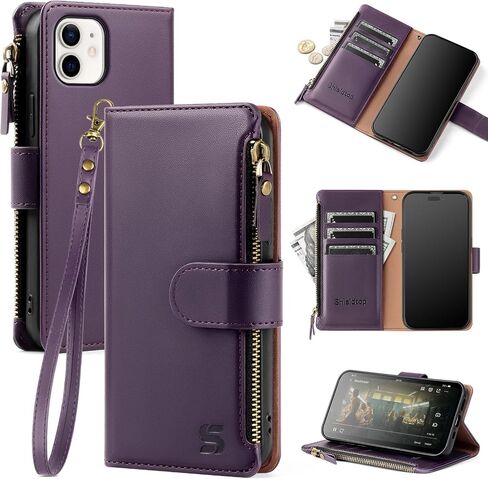 Compatible with iPhone 12 Pro Max Wallet Case with Card Holder,Women Men RFID Blocking PU Leather Flip Cover Wrist Strap Zipper Credit Card Slots,Phone Case for Apple 12 Pro Max,Wine Red in Kuwait