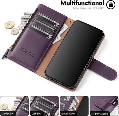Compatible with iPhone 12 Pro Max Wallet Case with Card Holder,Women Men RFID Blocking PU Leather Flip Cover Wrist Strap Zipper Credit Card Slots,Phone Case for Apple 12 Pro Max,Wine Red in Kuwait