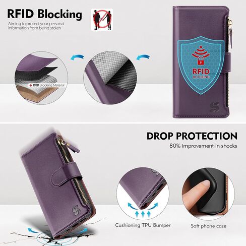 Compatible with iPhone 12 Pro Max Wallet Case with Card Holder,Women Men RFID Blocking PU Leather Flip Cover Wrist Strap Zipper Credit Card Slots,Phone Case for Apple 12 Pro Max,Wine Red in Kuwait