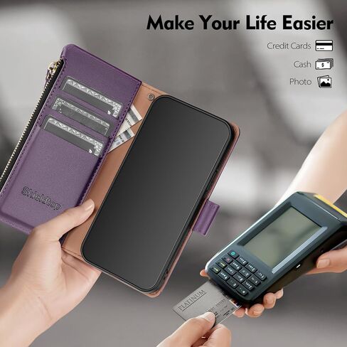 Compatible with iPhone 12 Pro Max Wallet Case with Card Holder,Women Men RFID Blocking PU Leather Flip Cover Wrist Strap Zipper Credit Card Slots,Phone Case for Apple 12 Pro Max,Wine Red in Kuwait