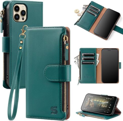 Compatible with iPhone 12 Pro Max Wallet Case with Card Holder,Women Men RFID Blocking PU Leather Flip Cover Wrist Strap Zipper Credit Card Slots,Phone Case for Apple 12 Pro Max,Wine Red in Kuwait