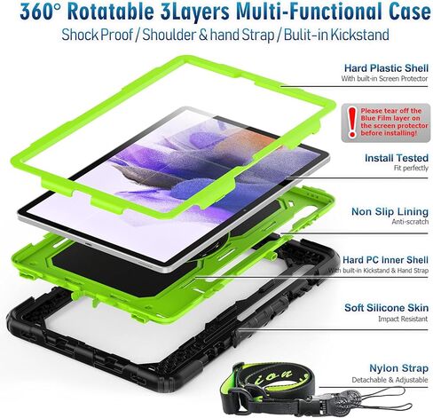 timecity Case for Samsung Galaxy Tab S8 Plus/ S7 FE 5G Case 12.4'' with Screen Protector & 360° Swivel Kickstand & Hand Shoulder Strap Case for Galaxy Tab S7 FE/ S8 Plus/ S7 Plus 12.4 inch -Black in Kuwait