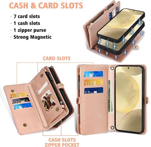 Asuwish Phone Case for Samsung Galaxy S24 5G Zipper Wallet Detachable Cell Cover with Tempered Glass Screen Protector Lanyard Wrist Strap Flip Credit Card Holder Slot S 24 24S G5 Women Men Black in Saudi Arabia