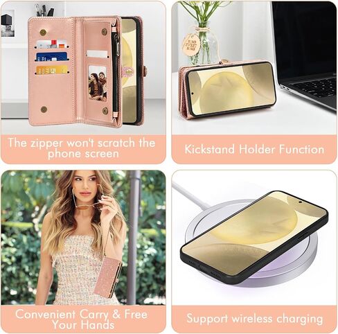 Asuwish Phone Case for Samsung Galaxy S24 5G Zipper Wallet Detachable Cell Cover with Tempered Glass Screen Protector Lanyard Wrist Strap Flip Credit Card Holder Slot S 24 24S G5 Women Men Black in Saudi Arabia