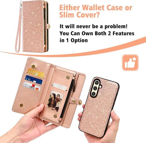 Asuwish Phone Case for Samsung Galaxy S24 5G Zipper Wallet Detachable Cell Cover with Tempered Glass Screen Protector Lanyard Wrist Strap Flip Credit Card Holder Slot S 24 24S G5 Women Men Black in Saudi Arabia