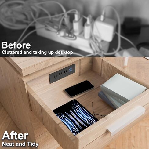 Recessed Furniture Power Strip,Mounted Furniture Drawer Outlet with Outlet Extender - 5FT Power Cord with Spring Cable, UL Listed for Safe & Tidy Drawer Installation(White) in Kuwait