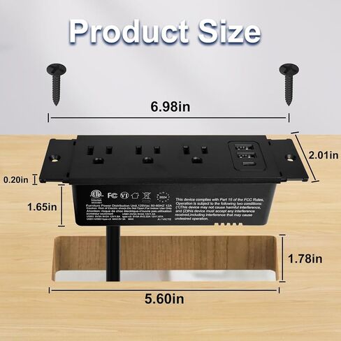 Recessed Furniture Power Strip,Mounted Furniture Drawer Outlet with Outlet Extender - 5FT Power Cord with Spring Cable, UL Listed for Safe & Tidy Drawer Installation(White) in Kuwait