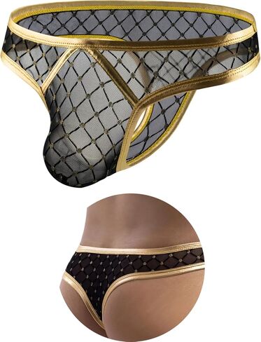 ohyeah Mens Sexy Thong Underwear with Pouch Checked Mesh G-String Thongs T-Back Breathable Briefs Lingerie for Men 6-12 in Saudi Arabia