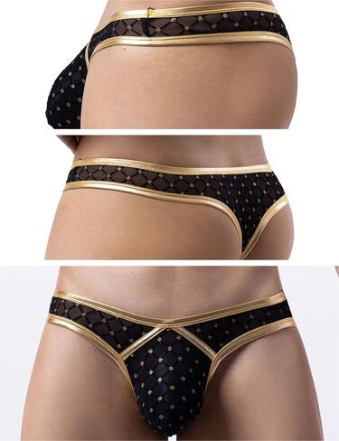 ohyeah Mens Sexy Thong Underwear with Pouch Checked Mesh G-String Thongs T-Back Breathable Briefs Lingerie for Men 6-12 in Saudi Arabia
