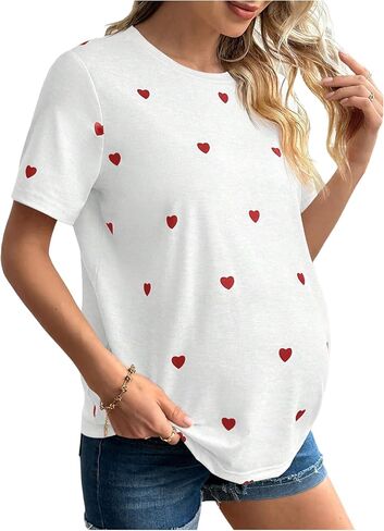 Women's Maternity T Shirt Heart Graphic Tees Short Sleeve Crewneck Tee Summer Tops in Saudi Arabia