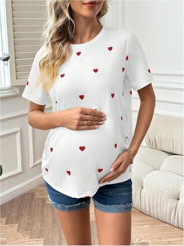 Women's Maternity T Shirt Heart Graphic Tees Short Sleeve Crewneck Tee Summer Tops in Saudi Arabia