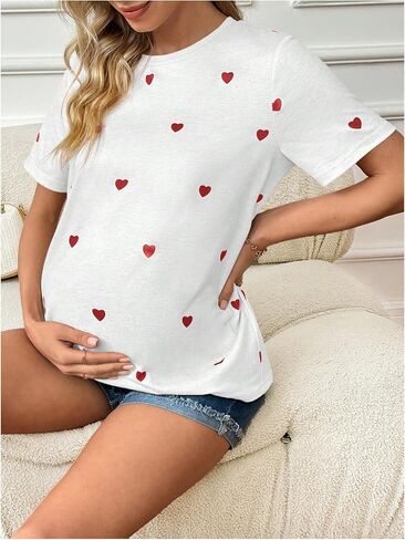 Women's Maternity T Shirt Heart Graphic Tees Short Sleeve Crewneck Tee Summer Tops in Saudi Arabia