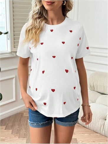 Women's Maternity T Shirt Heart Graphic Tees Short Sleeve Crewneck Tee Summer Tops in Saudi Arabia