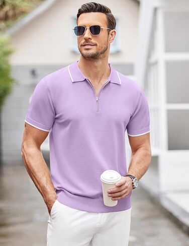 COOFANDY Men's Zipper Polo Shirt Casual Knit Short Sleeve Polo T Shirt Classic Fit Shirts in Kuwait