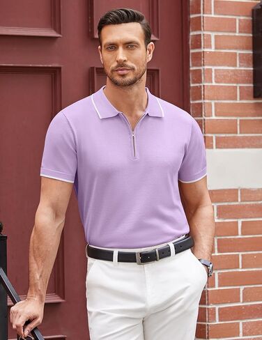 COOFANDY Men's Zipper Polo Shirt Casual Knit Short Sleeve Polo T Shirt Classic Fit Shirts in Kuwait