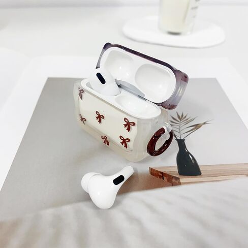 for AirPods 4th Generation Case Cute Aesthetic Bow Design with Keychain Wavy Protective Earphone Cover Case Soft Transparent TPU for AirPods 4 Case Women Girl-Black Pink in Kuwait