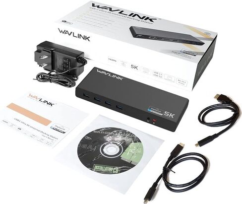 WAVLINK DisplayLink Laptop Docking Station - Dual Monitors 5K/4K@60Hz, 100W Charging - Thunderbolt 4/3, USB-C/A - M1 M2 Mac, Windows, Chrome, Ubuntu - 2HDMI, 2DP, 6 USB Ports, 130W Power, LAN, Audio in Kuwait