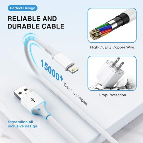 iPhone Charger 10ft, Fast iPhone Charger Dual 2Port USB Wall Charger Block Adapter Plug 2Pack & Long 10foot Fast Charging Nylon Braided Lightning Cable Cord for iPhone 14/13/12/11/XS/XR/8 Plus/SE iPad in Saudi Arabia