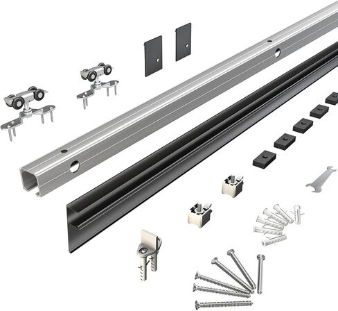 مجموعة أدوات باب الحظيرة بطول 6 أقدام من JUBEST، أجهزة السكك الحديدية لصندوق سبائك الألومنيوم، مسار باب منزلق منخفض الخلوص للباب الخشبي الداخلي الكلاسيكي الحديث، أسود in Kuwait