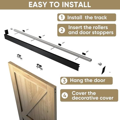 مجموعة أدوات باب الحظيرة بطول 6 أقدام من JUBEST، أجهزة السكك الحديدية لصندوق سبائك الألومنيوم، مسار باب منزلق منخفض الخلوص للباب الخشبي الداخلي الكلاسيكي الحديث، أسود in Kuwait