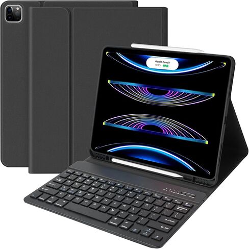 Amzcase for iPad Air 13 Inch Pro 12.9 Pro 13 Case مع لوحة المفاتيح ، حالة لوحة المفاتيح القابلة للفصل Folio لـ iPad 13 Pro (M4) Air 13in (M2) Pro 12.9 6th/5/4/4/3rd Gen ، Holder ، Pen Wake/Up ، الخوخ الوردي in Kuwait