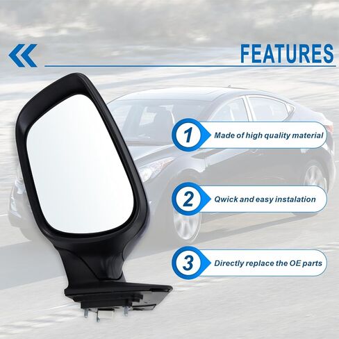 Right Passenger Side Mirror Compatible With 2011 2012 2013 Hyundai Elantra With Manual folding Power Glass Heated Black Replace#HY1321179(5Pins) in Kuwait